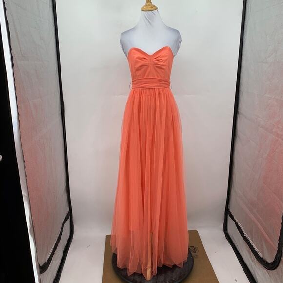 Eva Mendes Dress Womens 0 Deep Peach Sweetheart Strapless Chiffon Lined Maxi - Picture 2 of 14
